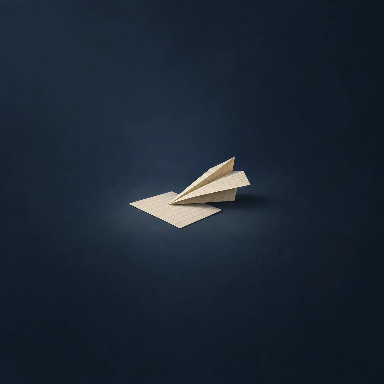 Painterly cream paper with parallel lines folded into an airplane against navy.