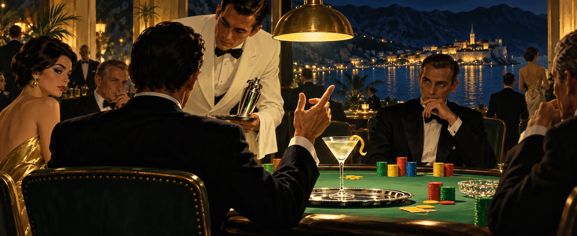 At the high-stakes poker table in Montenegro, Bond raises a hand to dictate his martini to a barman as a frosted glass with lemon peel waits on a silver tray.