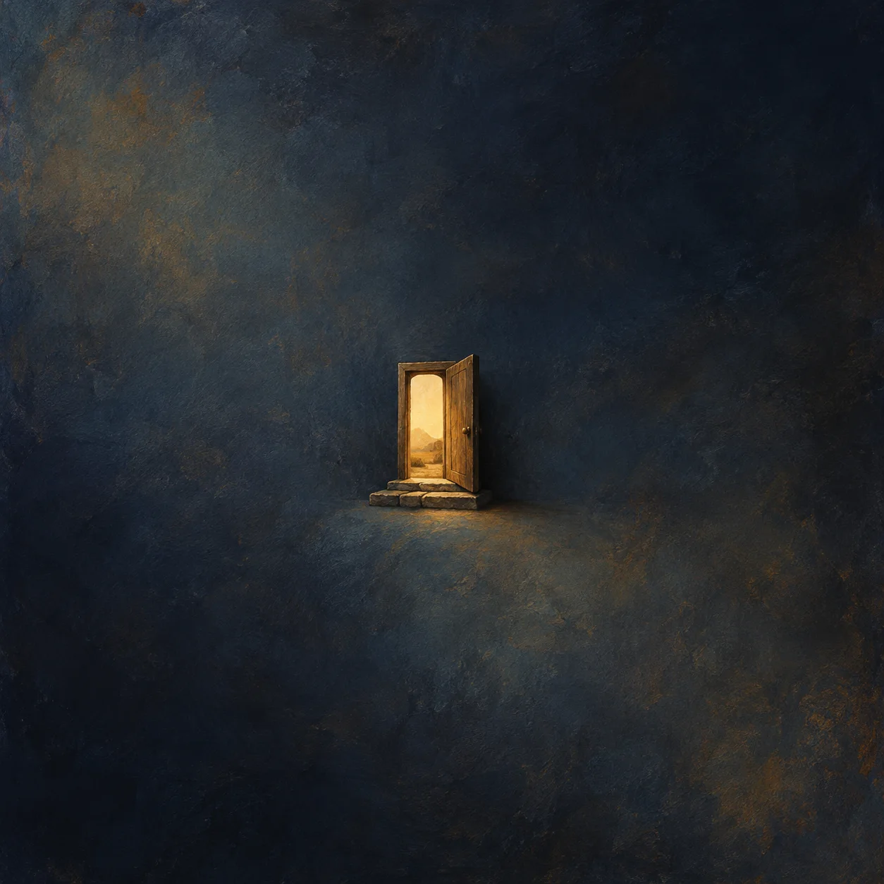 Small open wooden door and shallow threshold, no signage or person, inside original centered crop envelope