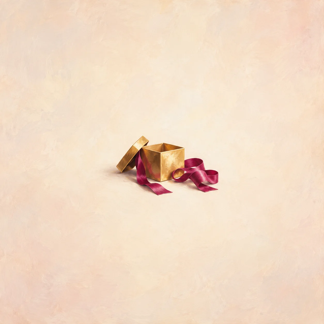 Gift box with gathered untied raspberry ribbon