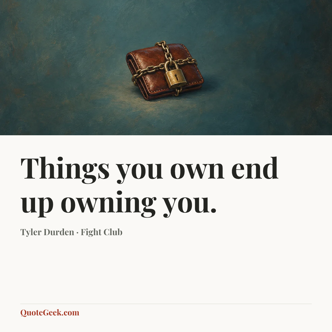 “Things you own end up owning you.” — Tyler Durden · Fight Club. Illustrated QuoteGeek card.