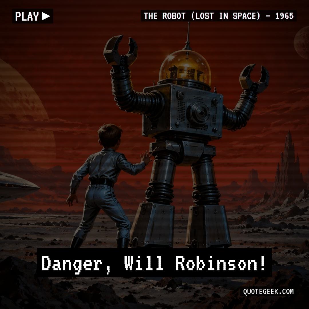 “Danger, Will Robinson!” — The Robot (Lost in Space) · Lost in Space. Illustrated QuoteGeek card.