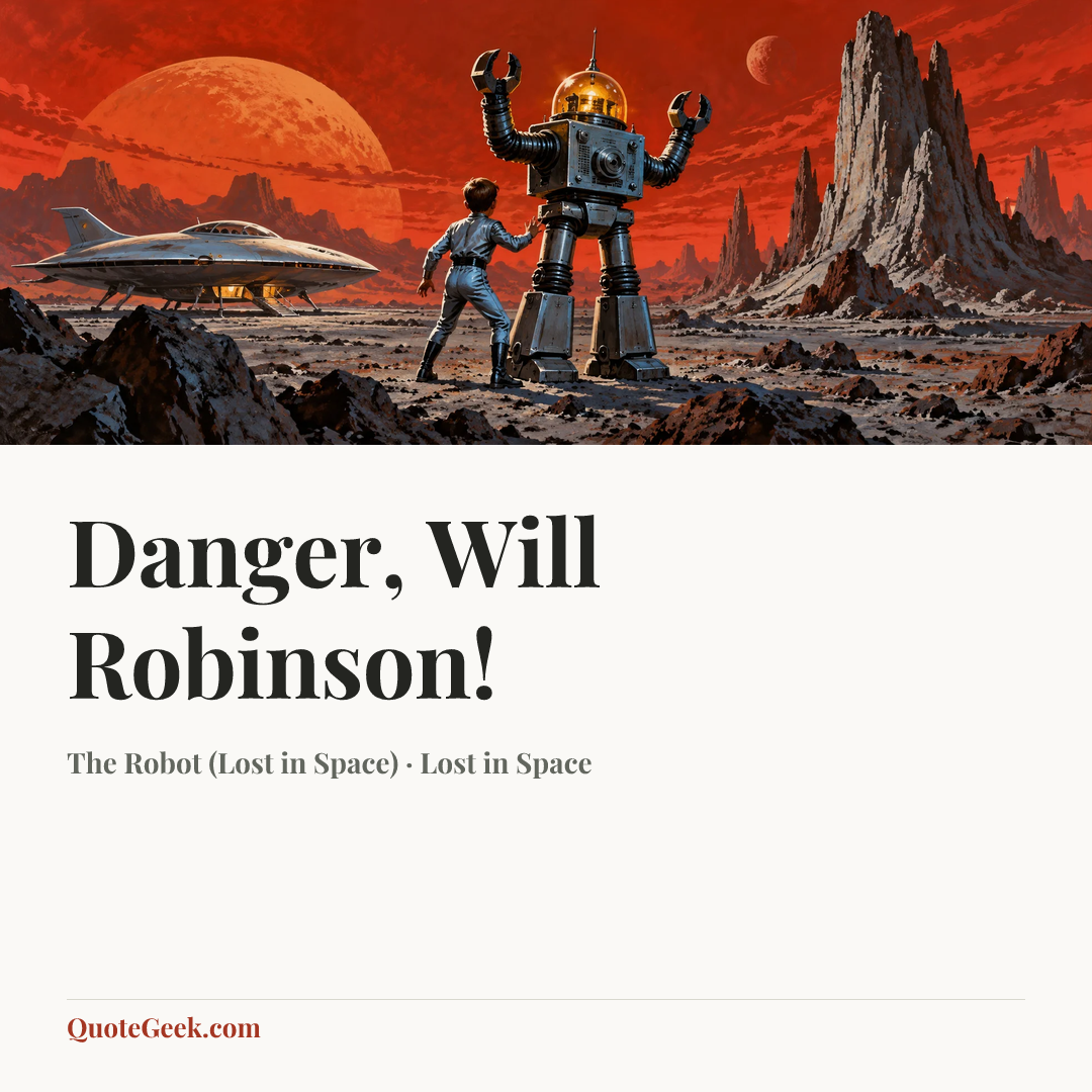 “Danger, Will Robinson!” — The Robot (Lost in Space) · Lost in Space. Illustrated QuoteGeek card.