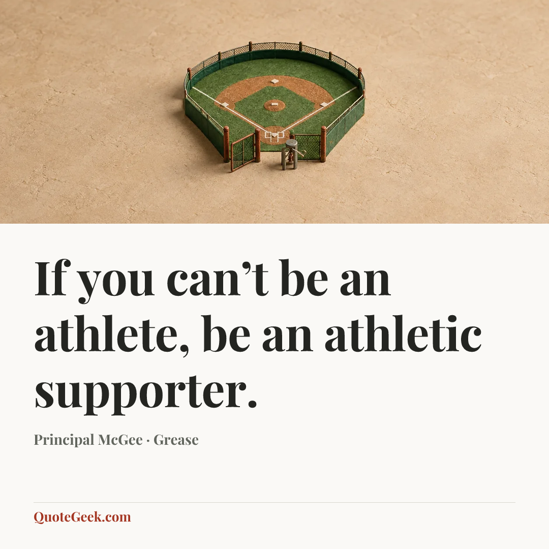 “If you can’t be an athlete, be an athletic supporter.” — Principal McGee · Grease. Illustrated QuoteGeek card.