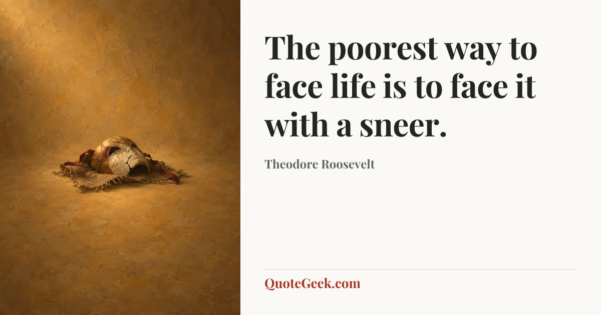 “The poorest way to face life is to face it with a sneer.” — Theodore Roosevelt. Illustrated QuoteGeek card.
