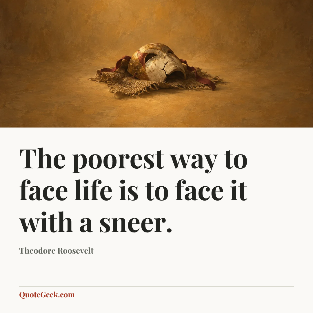 “The poorest way to face life is to face it with a sneer.” — Theodore Roosevelt. Illustrated QuoteGeek card.