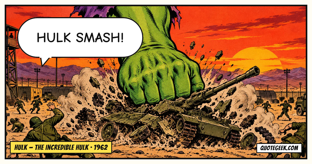“Hulk smash!” — Hulk · The Incredible Hulk. Illustrated QuoteGeek card.