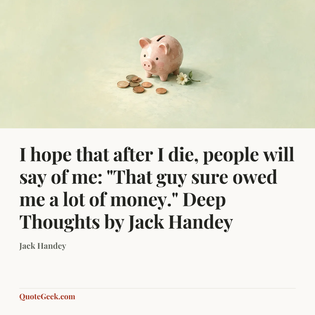 “I hope that after I die, people will say of me: "That guy sure owed me a lot of money."
Deep Thoughts by Jack Handey” — Jack Handey. Illustrated QuoteGeek card.