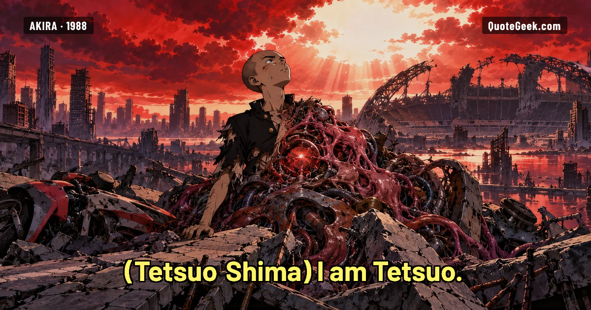 “I am Tetsuo.” — Tetsuo Shima · Akira. Illustrated QuoteGeek card.