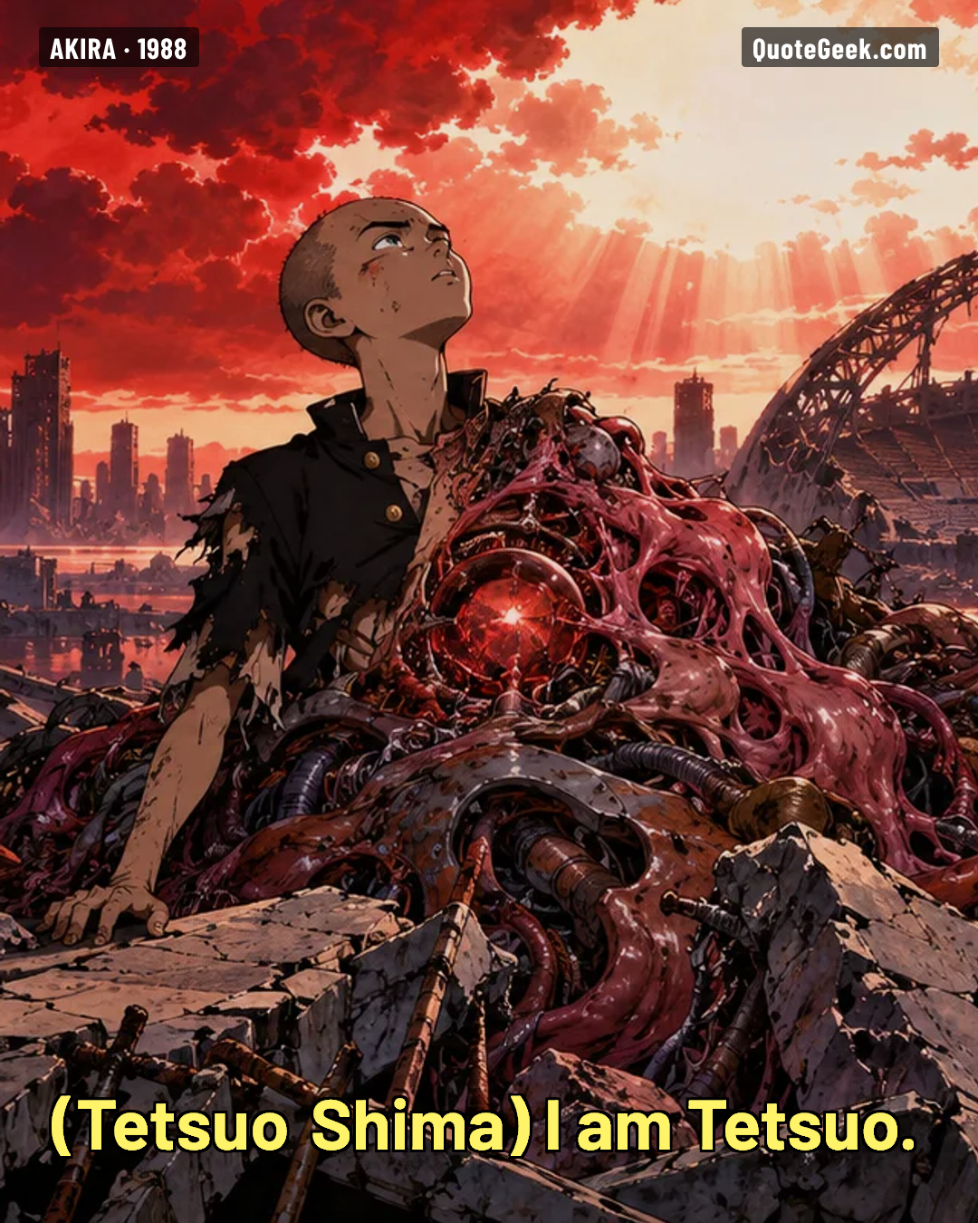 “I am Tetsuo.” — Tetsuo Shima · Akira. Illustrated QuoteGeek card.