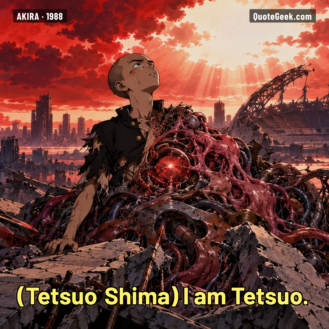“I am Tetsuo.” — Tetsuo Shima · Akira. Illustrated QuoteGeek card.