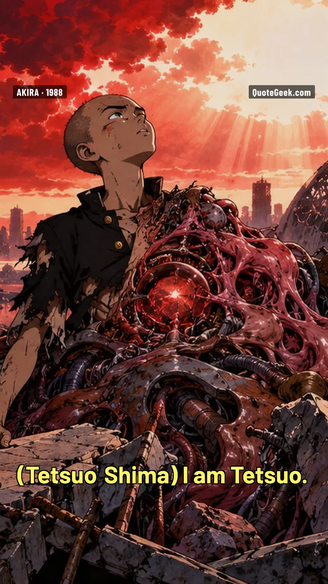 “I am Tetsuo.” — Tetsuo Shima · Akira. Illustrated QuoteGeek card.