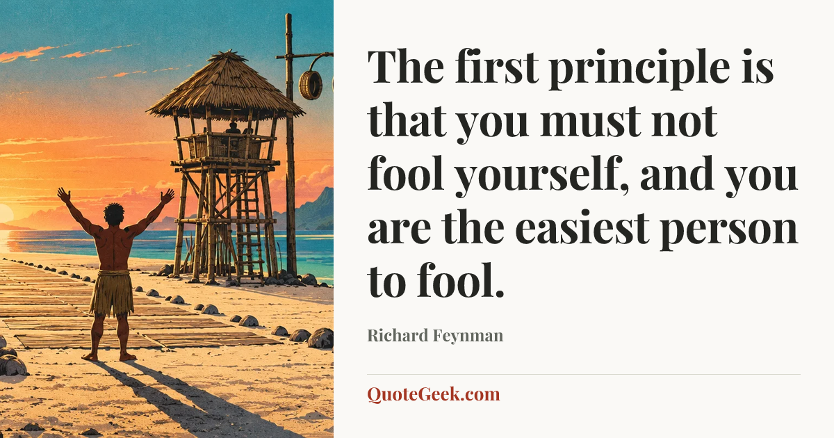 “The first principle is that you must not fool yourself, and you are the easiest person to fool.” — Richard Feynman. Illustrated QuoteGeek card.