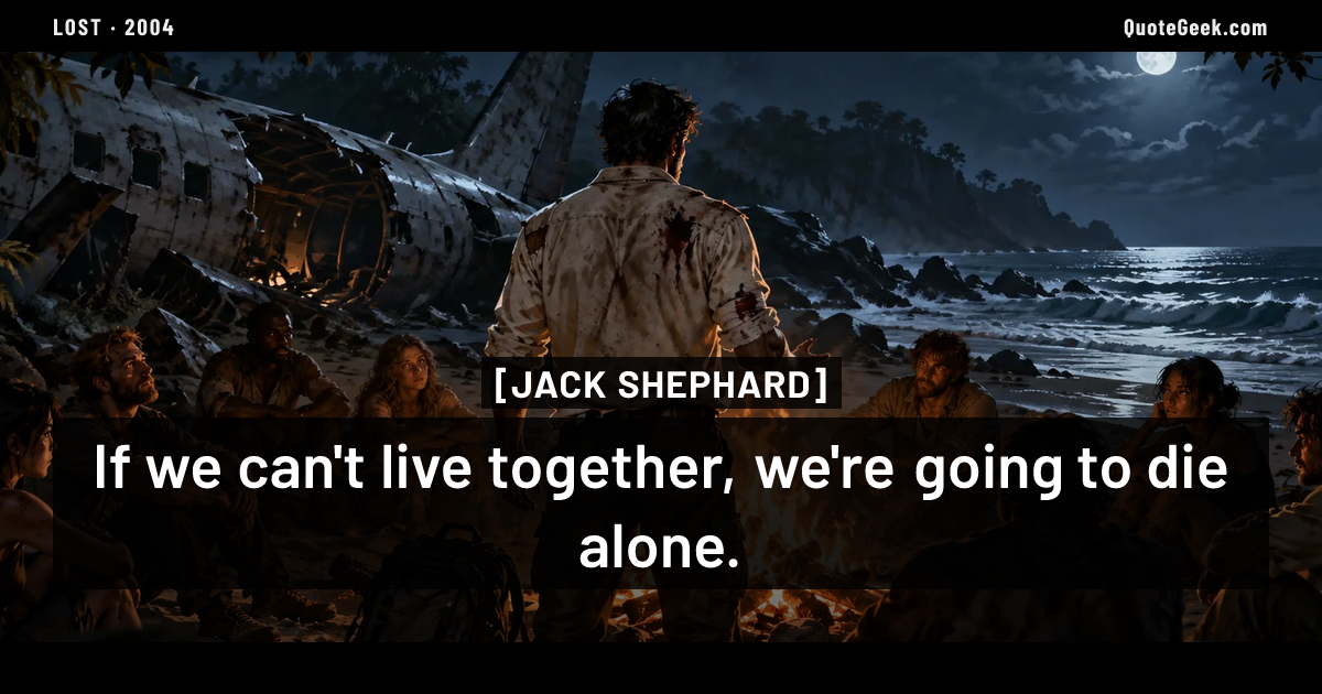 “If we can't live together, we're going to die alone.” — Jack Shephard · Lost. Illustrated QuoteGeek card.