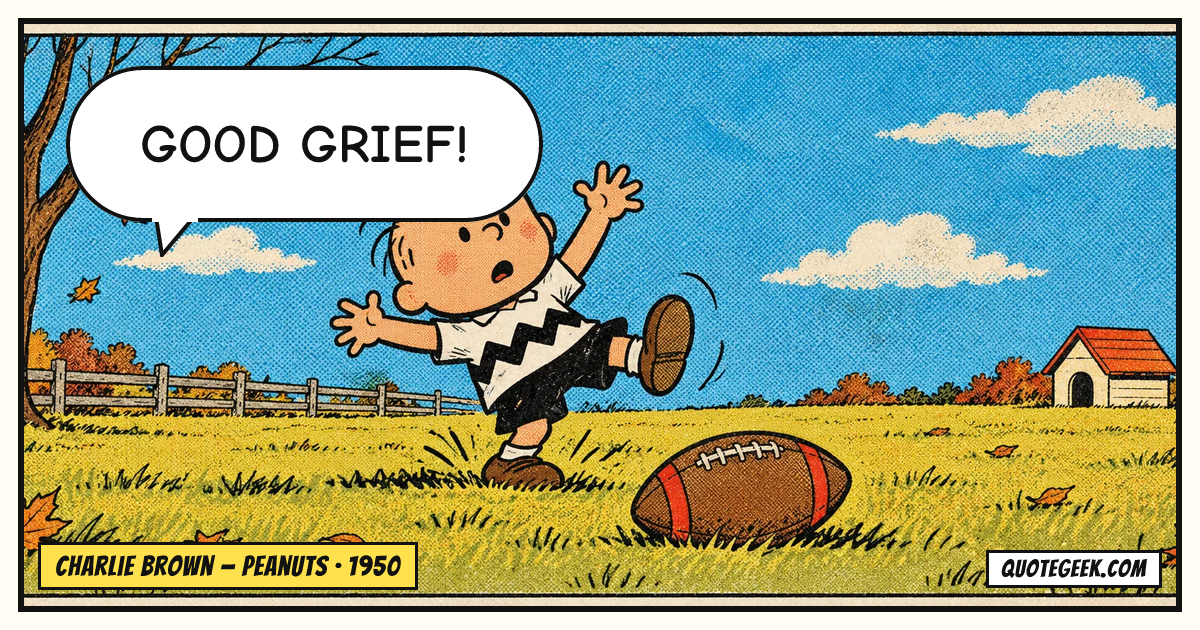 “Good grief!” — Charlie Brown · Peanuts. Illustrated QuoteGeek card.
