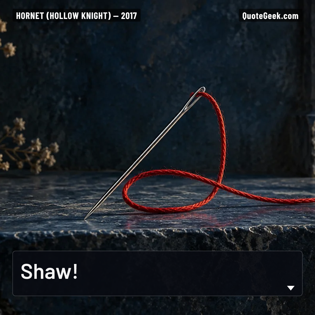 “Shaw!” — Hornet (Hollow Knight). Illustrated QuoteGeek card.