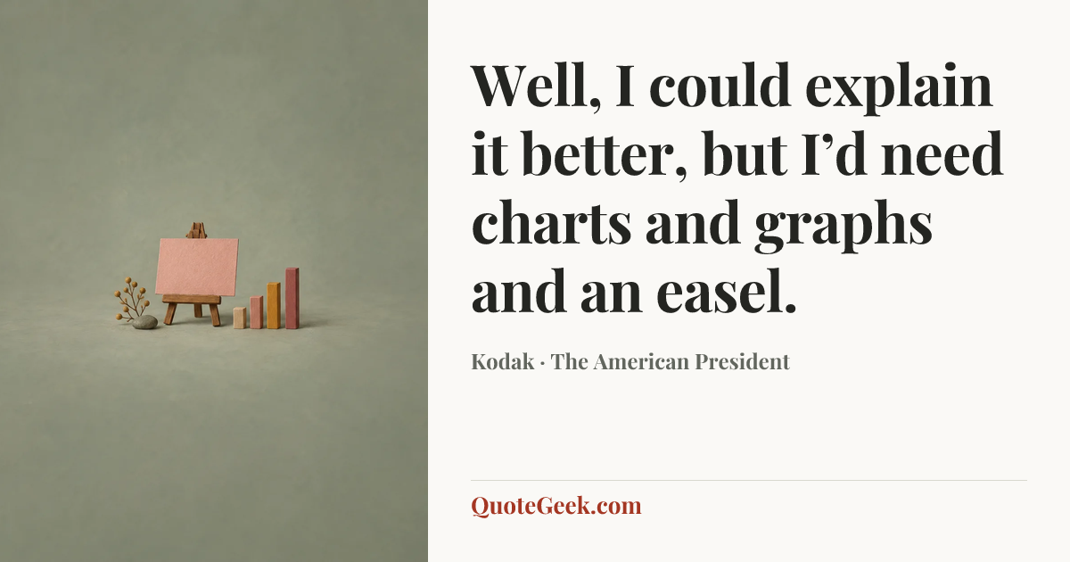 “Well, I could explain it better, but I’d need charts and graphs and an easel.” — Kodak · The American President. Illustrated QuoteGeek card.