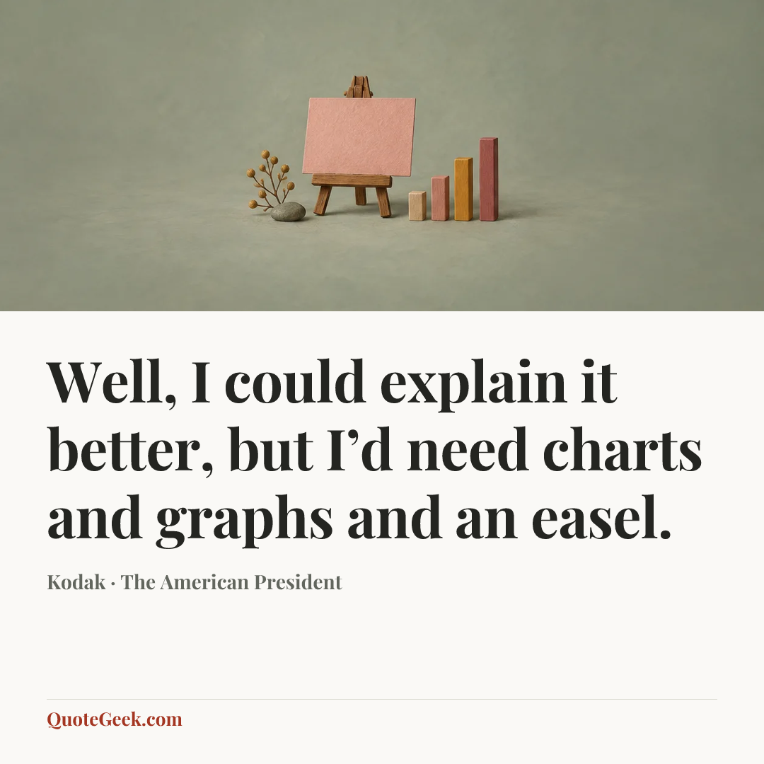 “Well, I could explain it better, but I’d need charts and graphs and an easel.” — Kodak · The American President. Illustrated QuoteGeek card.