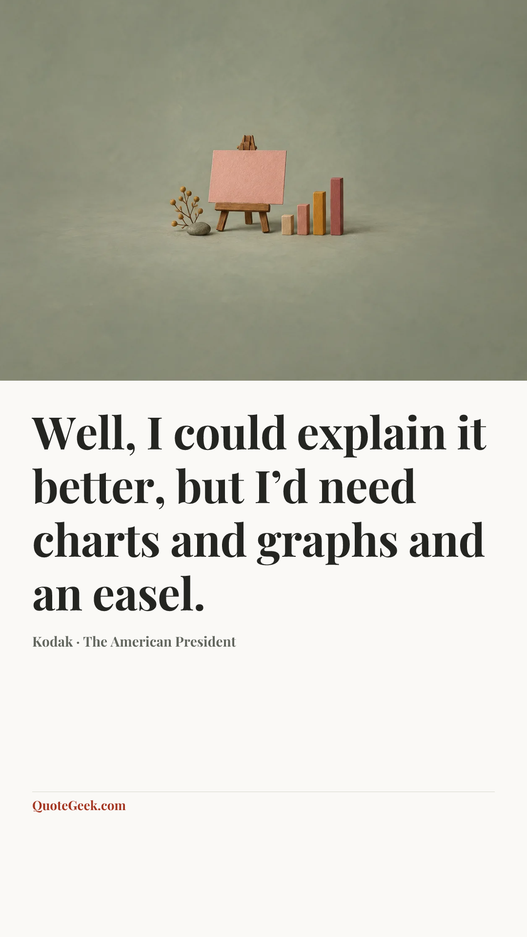 “Well, I could explain it better, but I’d need charts and graphs and an easel.” — Kodak · The American President. Illustrated QuoteGeek card.
