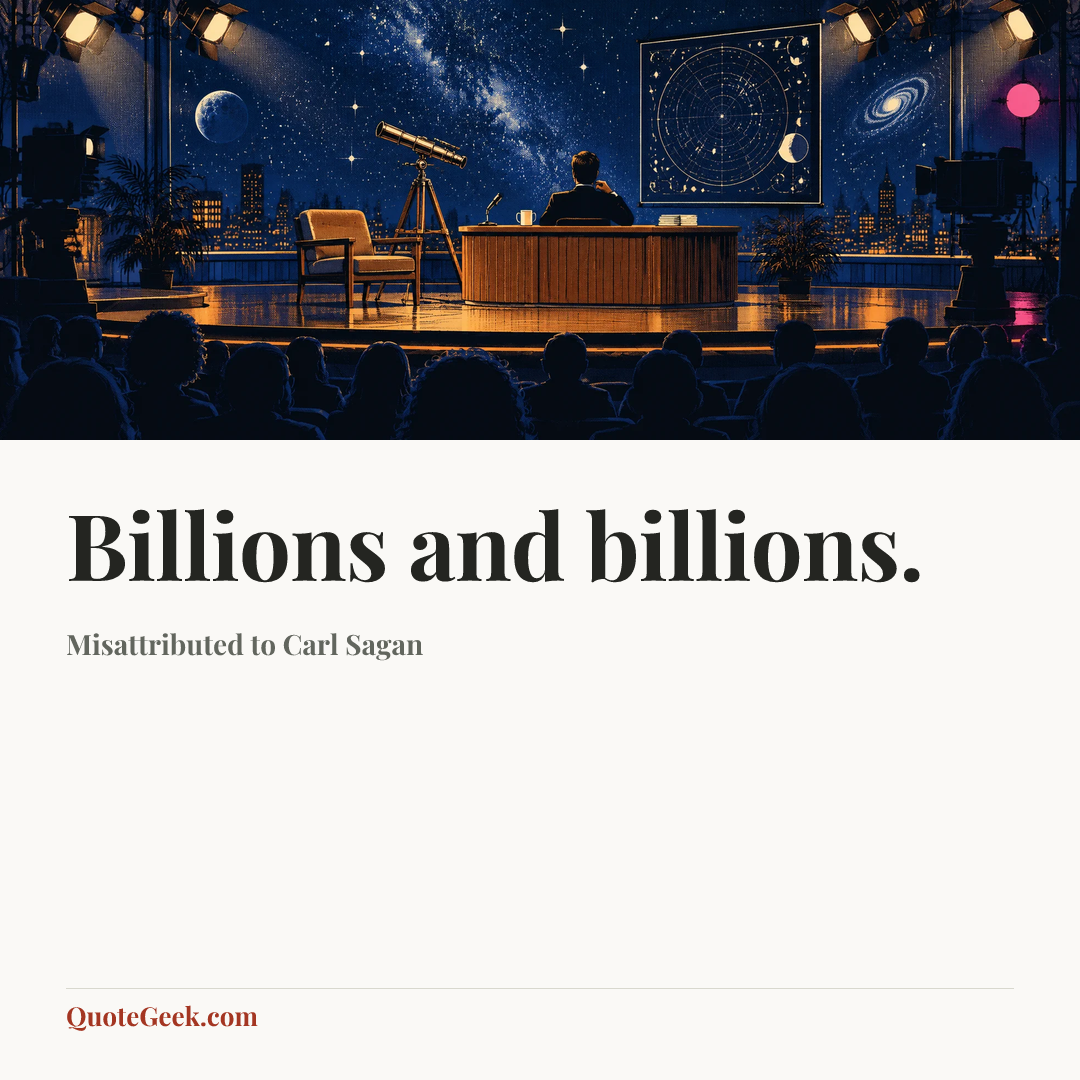 “Billions and billions.” — Misattributed to Carl Sagan. Illustrated QuoteGeek card.