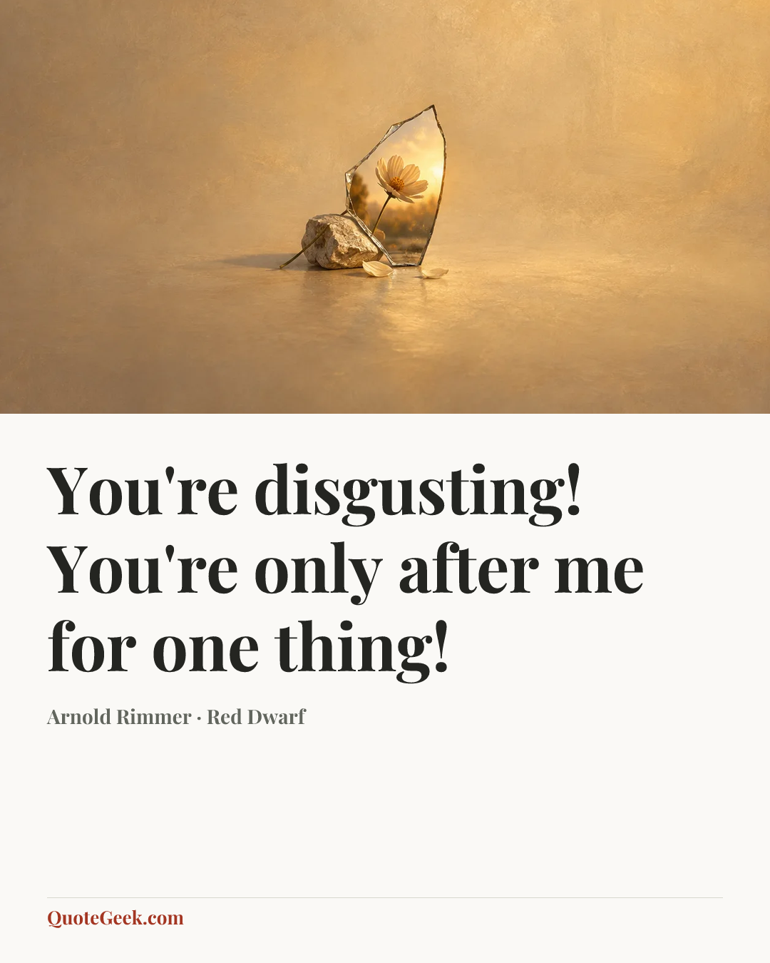 “You're disgusting! You're only after me for one thing!” — Arnold Rimmer · Red Dwarf. Illustrated QuoteGeek card.