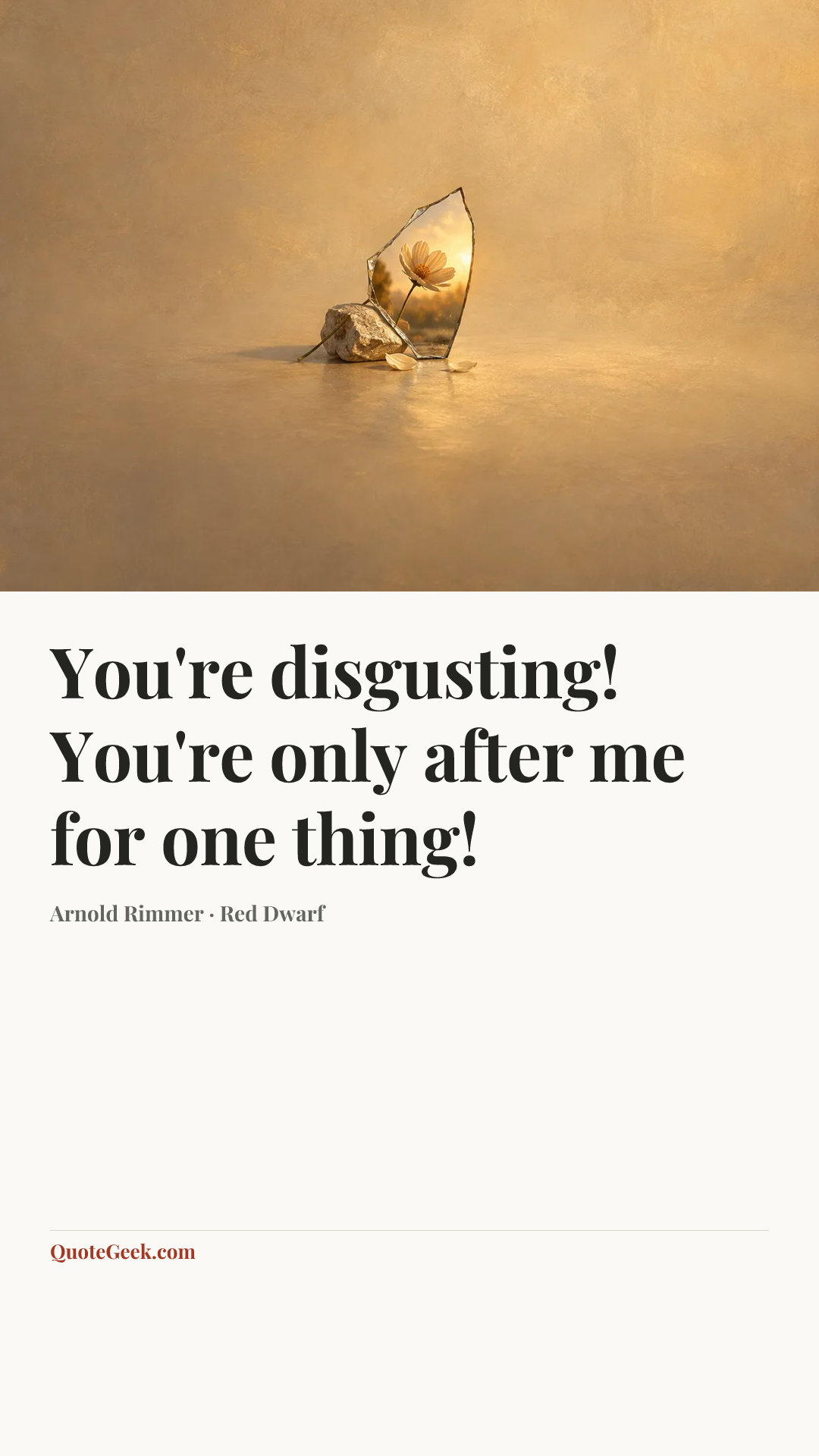 “You're disgusting! You're only after me for one thing!” — Arnold Rimmer · Red Dwarf. Illustrated QuoteGeek card.
