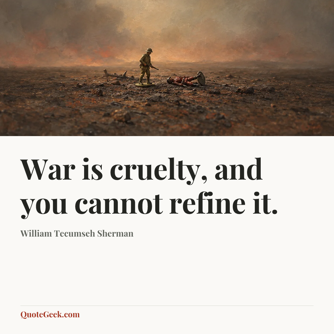 “War is cruelty, and you cannot refine it.” — William Tecumseh Sherman. Illustrated QuoteGeek card.