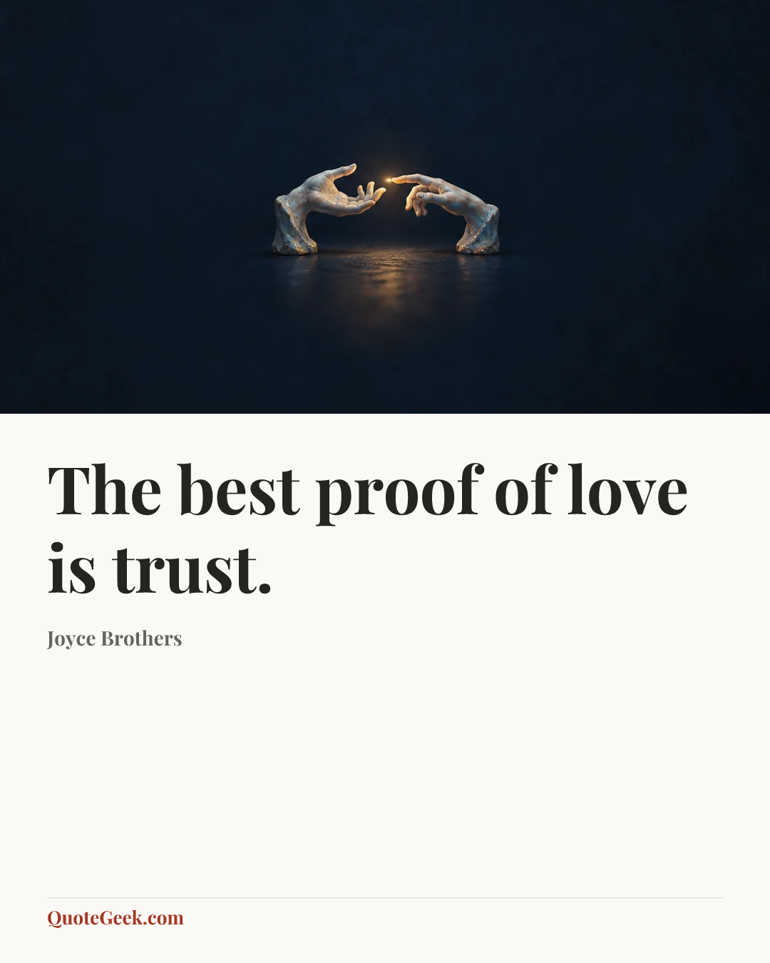 “The best proof of love is trust.” — Joyce Brothers. Illustrated QuoteGeek card.