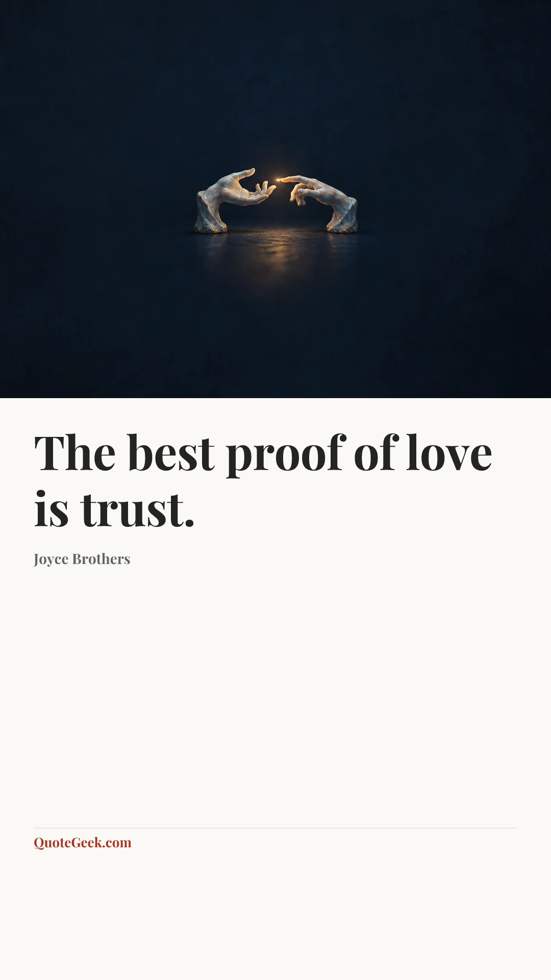 “The best proof of love is trust.” — Joyce Brothers. Illustrated QuoteGeek card.