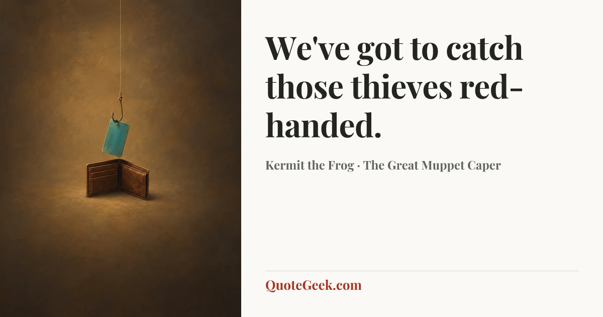 “We've got to catch those thieves red-handed.” — Kermit the Frog · The Great Muppet Caper. Illustrated QuoteGeek card.