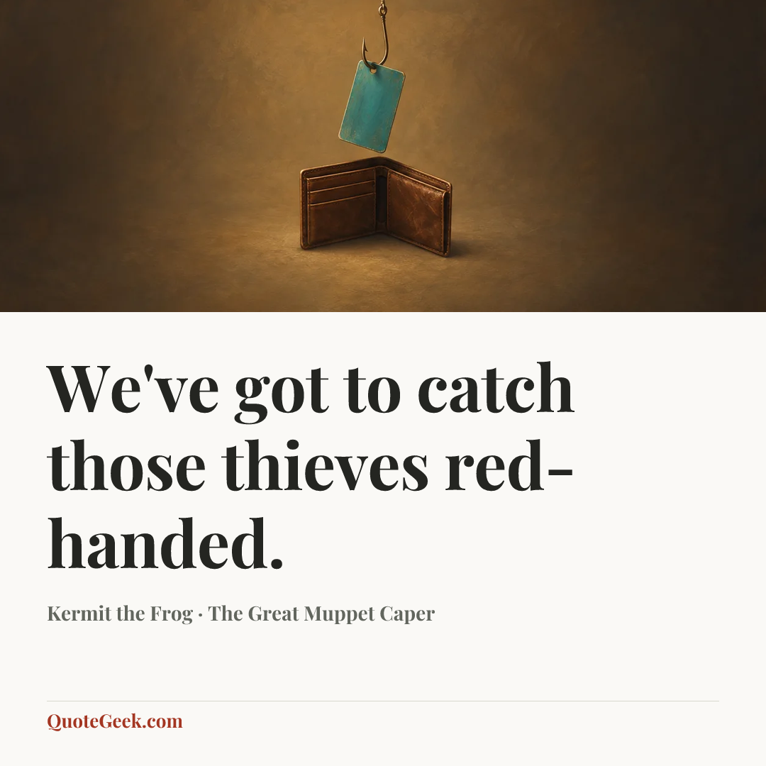 “We've got to catch those thieves red-handed.” — Kermit the Frog · The Great Muppet Caper. Illustrated QuoteGeek card.