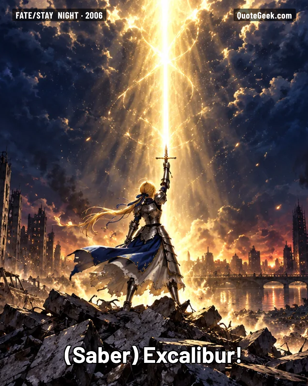 “Excalibur!” — Saber · Fate/stay night. Illustrated QuoteGeek card.