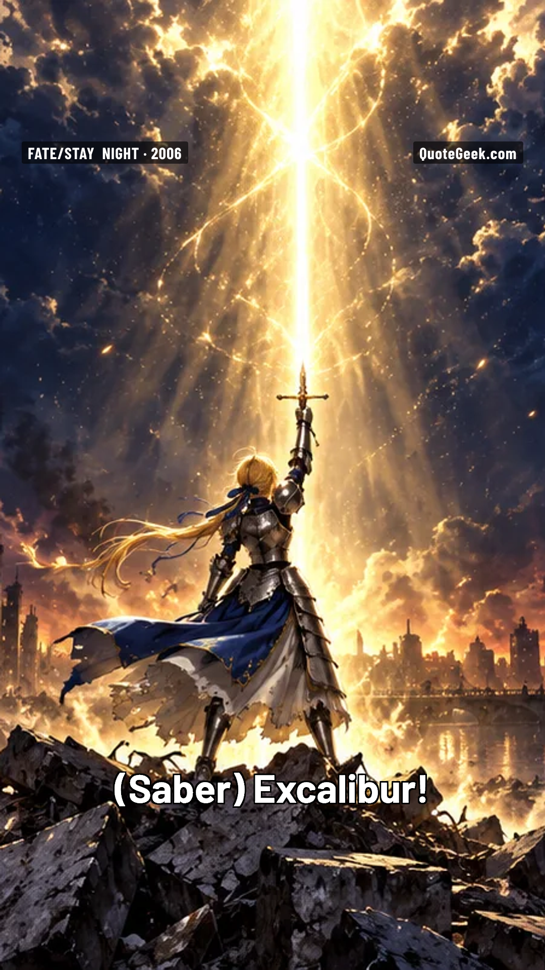 “Excalibur!” — Saber · Fate/stay night. Illustrated QuoteGeek card.