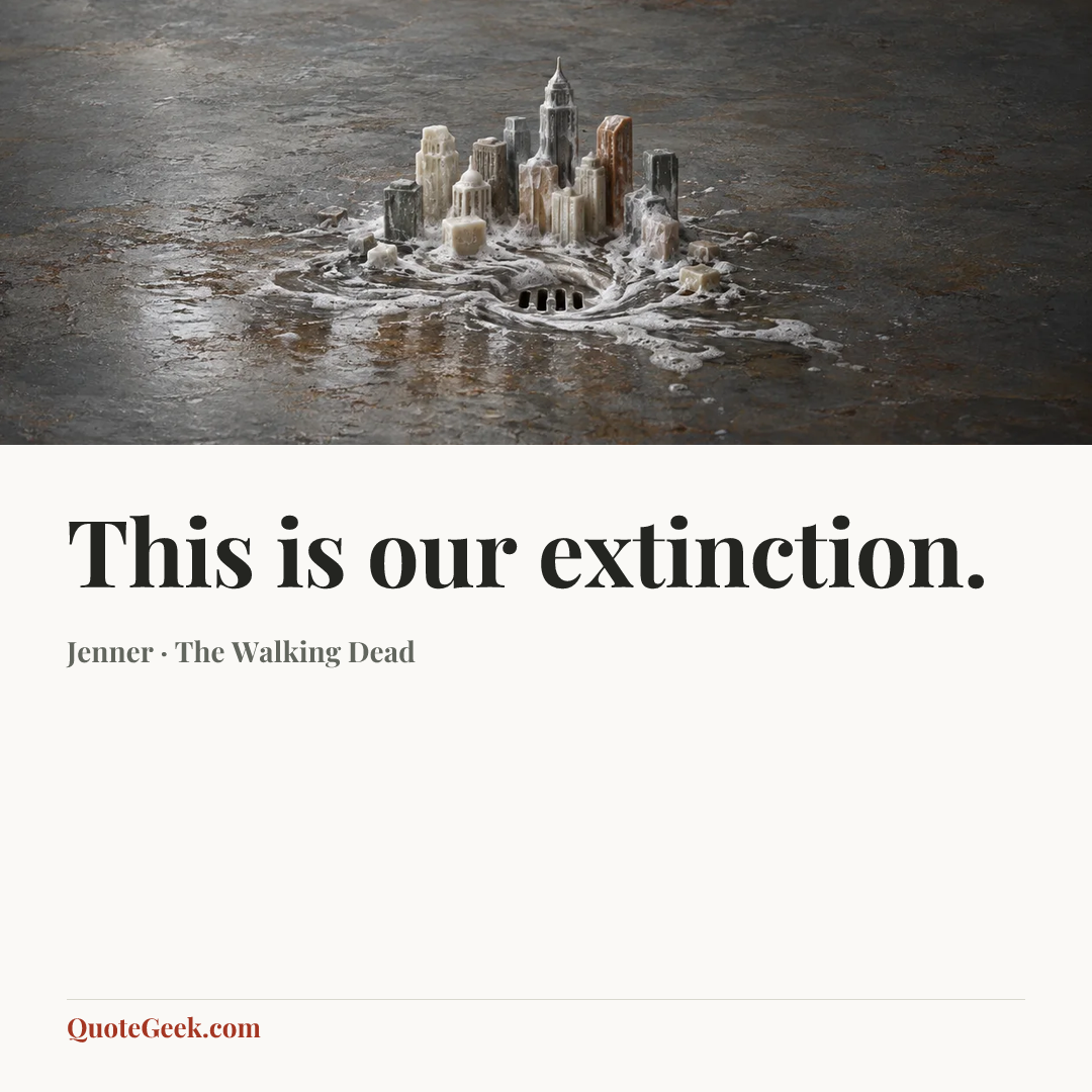 “This is our extinction.” — Jenner · The Walking Dead. Illustrated QuoteGeek card.