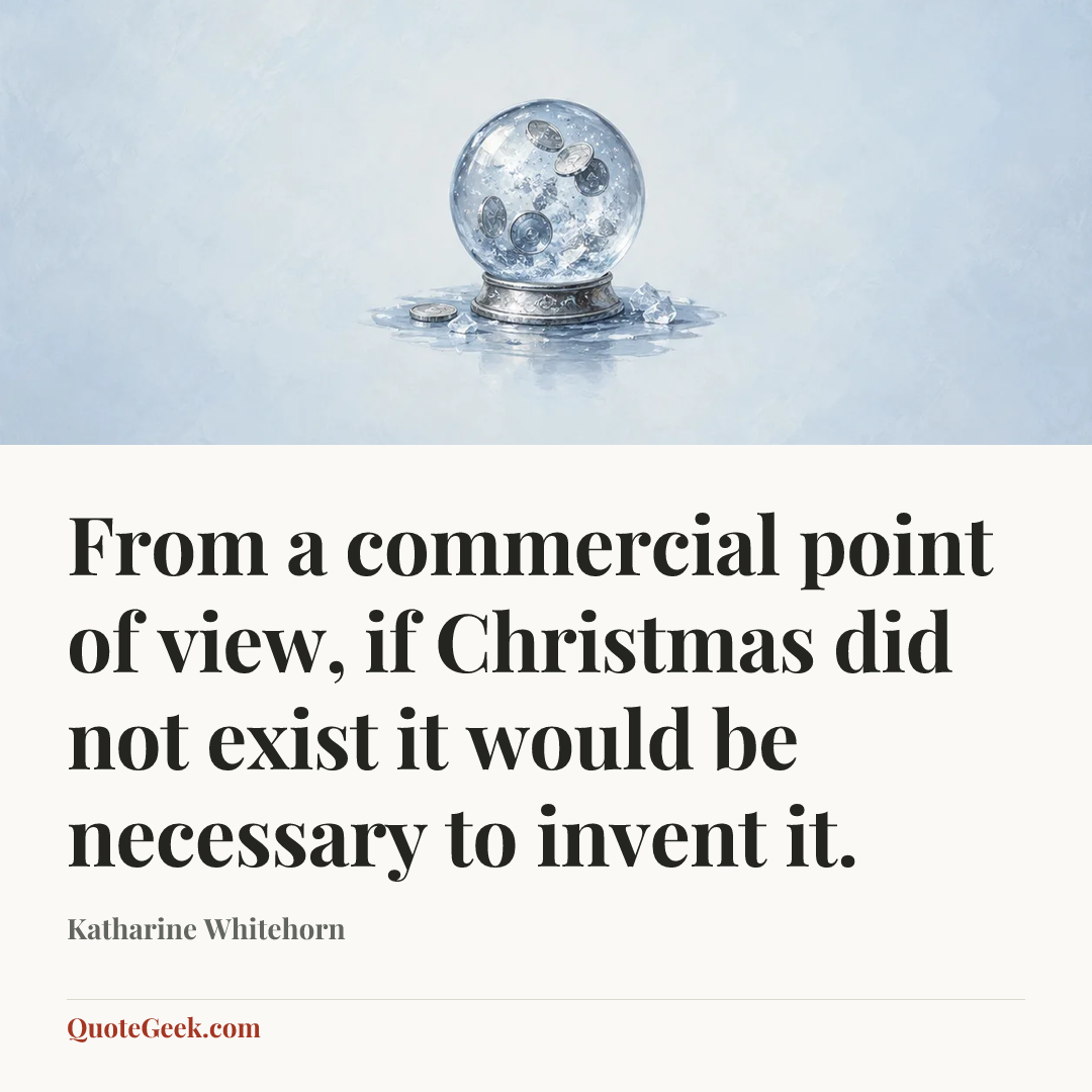 “From a commercial point of view, if Christmas did not exist it would be necessary to invent it.” — Katharine Whitehorn. Illustrated QuoteGeek card.