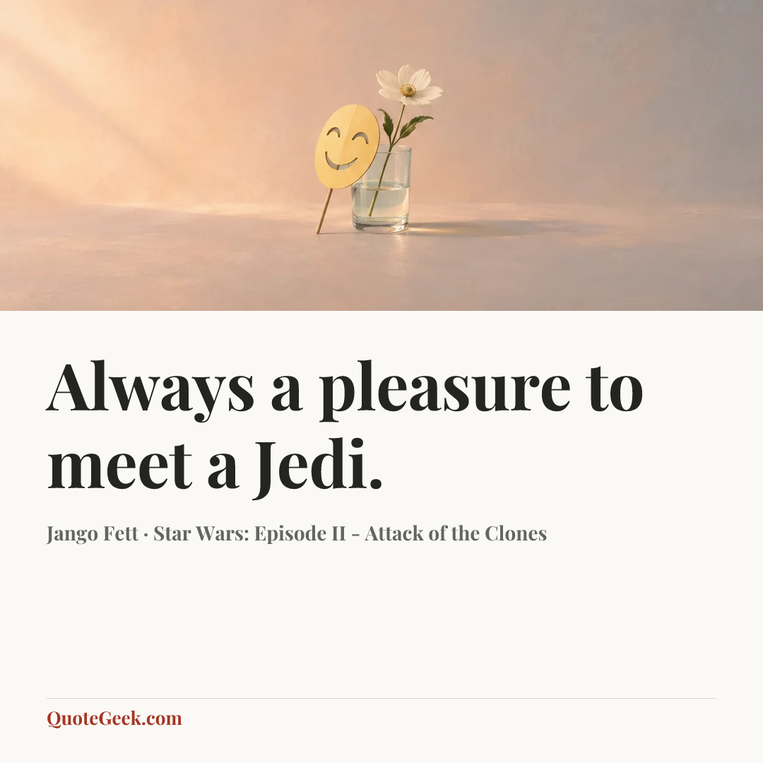 “Always a pleasure to meet a Jedi.” — Jango Fett · Star Wars: Episode II - Attack of the Clones. Illustrated QuoteGeek card.
