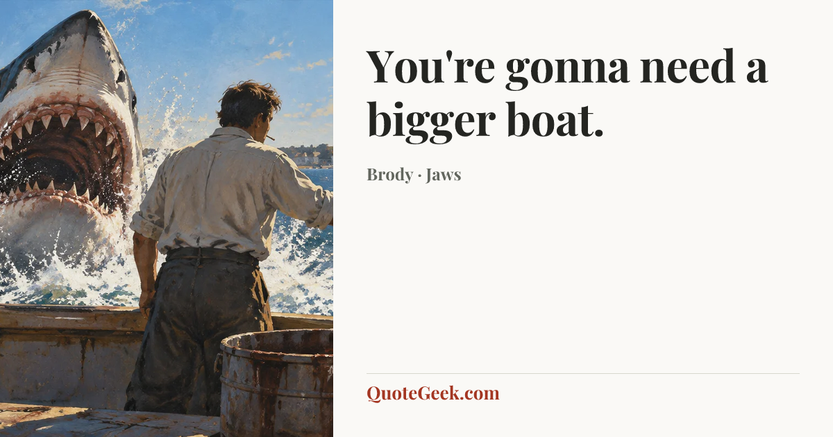 “You're gonna need a bigger boat.” — Brody · Jaws. Illustrated QuoteGeek card.