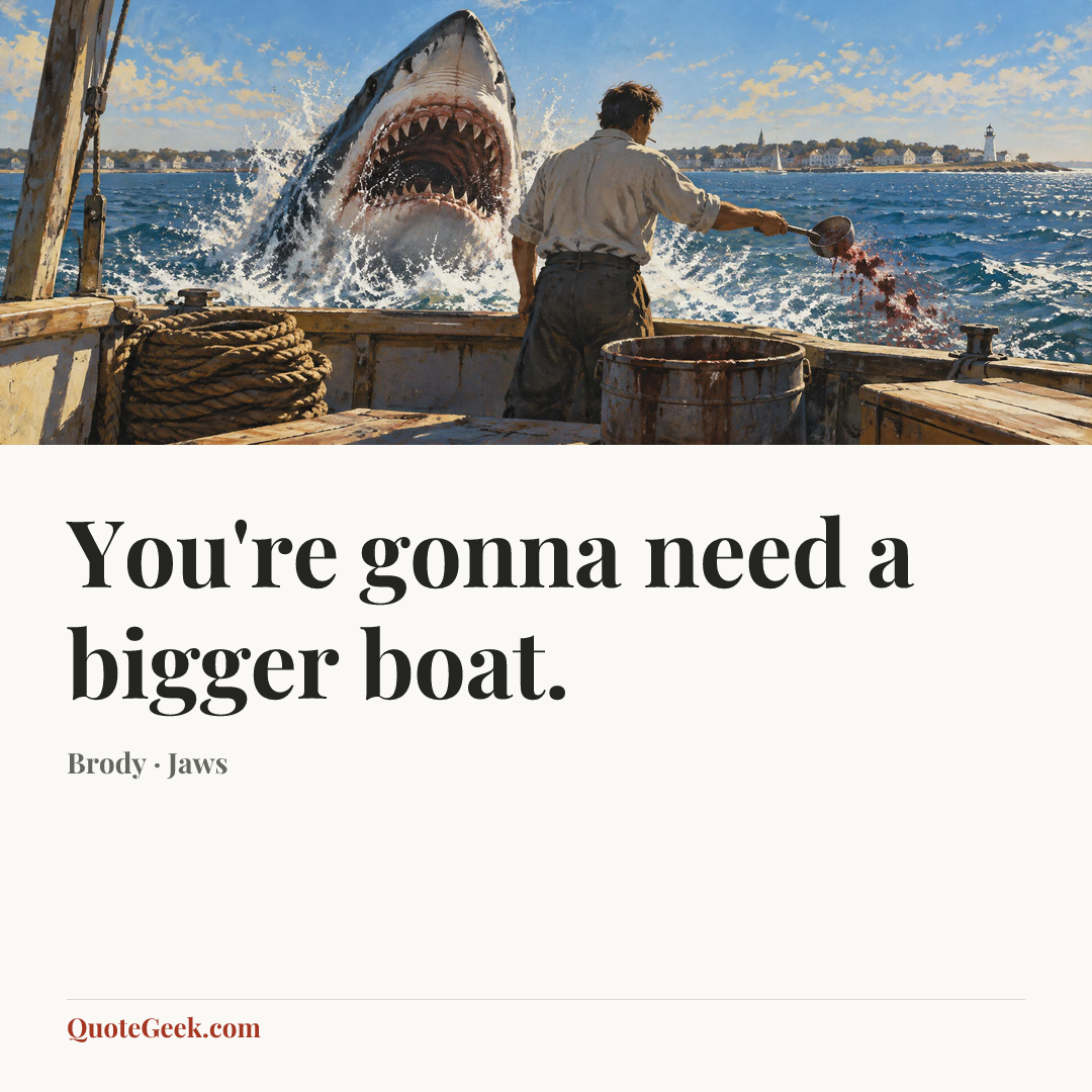 “You're gonna need a bigger boat.” — Brody · Jaws. Illustrated QuoteGeek card.