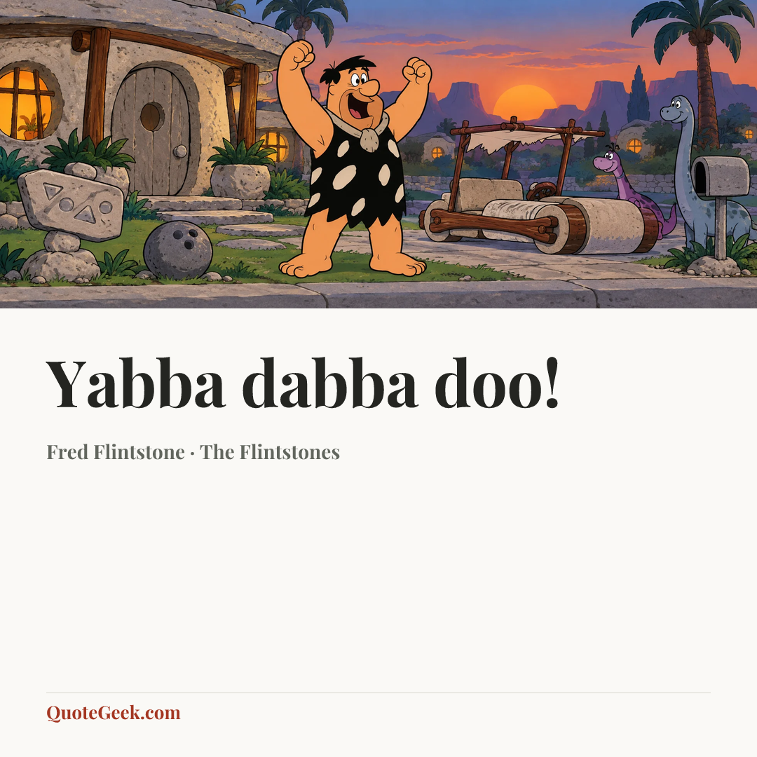 “Yabba dabba doo!” — Fred Flintstone · The Flintstones. Illustrated QuoteGeek card.