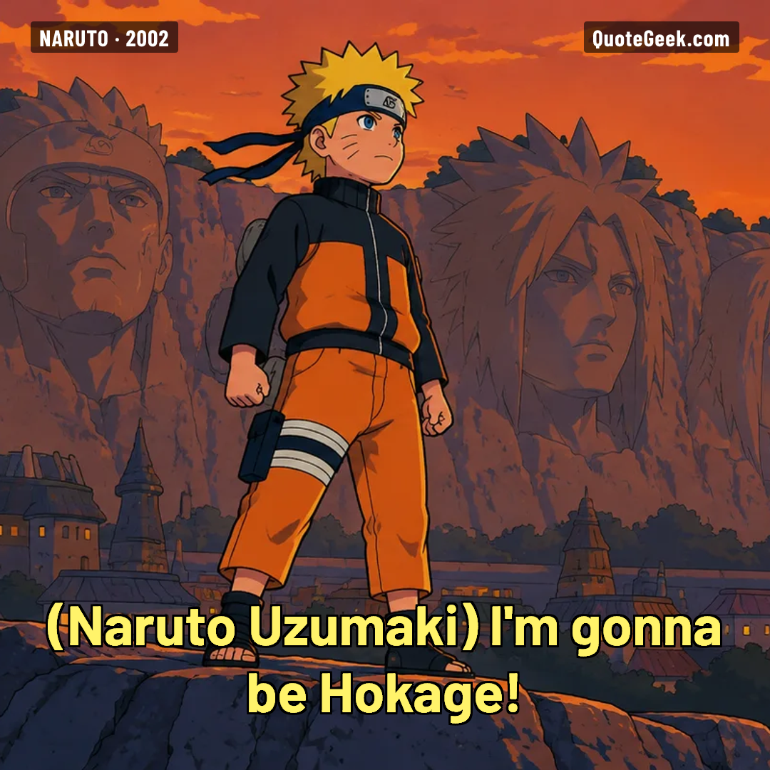 “I'm gonna be Hokage!” — Naruto Uzumaki · Naruto. Illustrated QuoteGeek card.