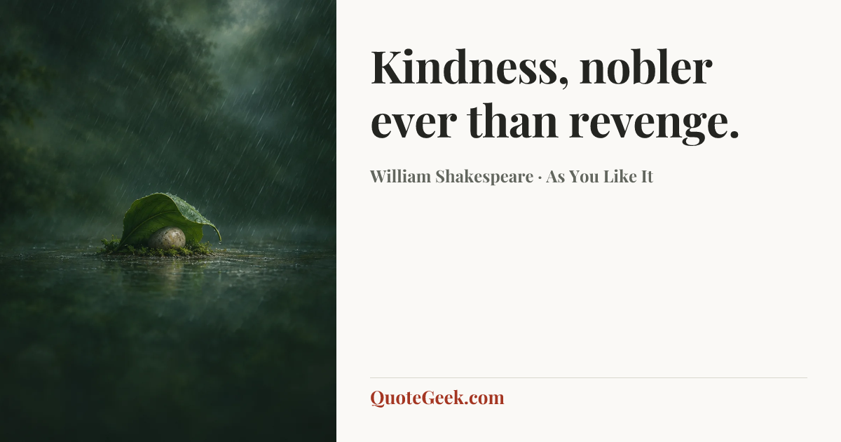 “Kindness, nobler ever than revenge.” — William Shakespeare · As You Like It. Illustrated QuoteGeek card.