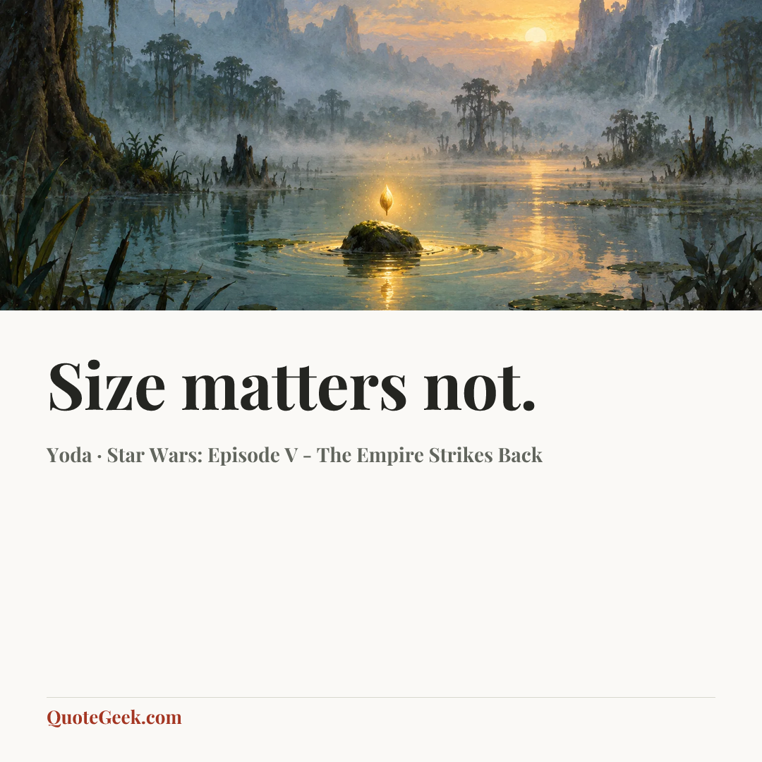 “Size matters not.” — Yoda · Star Wars: Episode V - The Empire Strikes Back. Illustrated QuoteGeek card.
