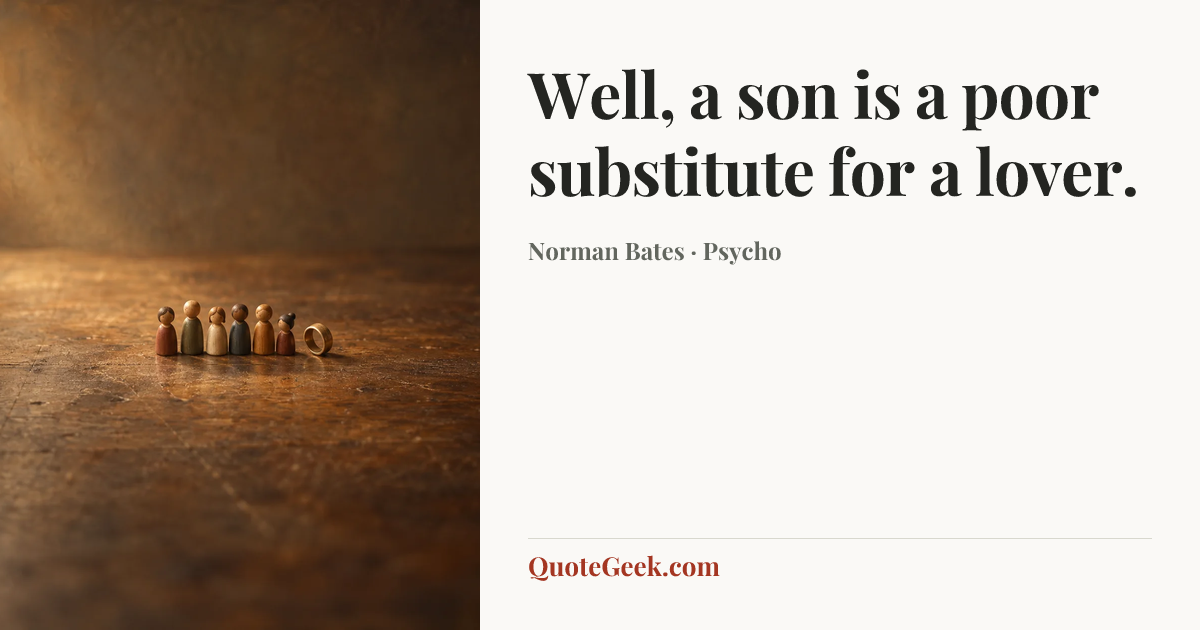 “Well, a son is a poor substitute for a lover.” — Norman Bates · Psycho. Illustrated QuoteGeek card.