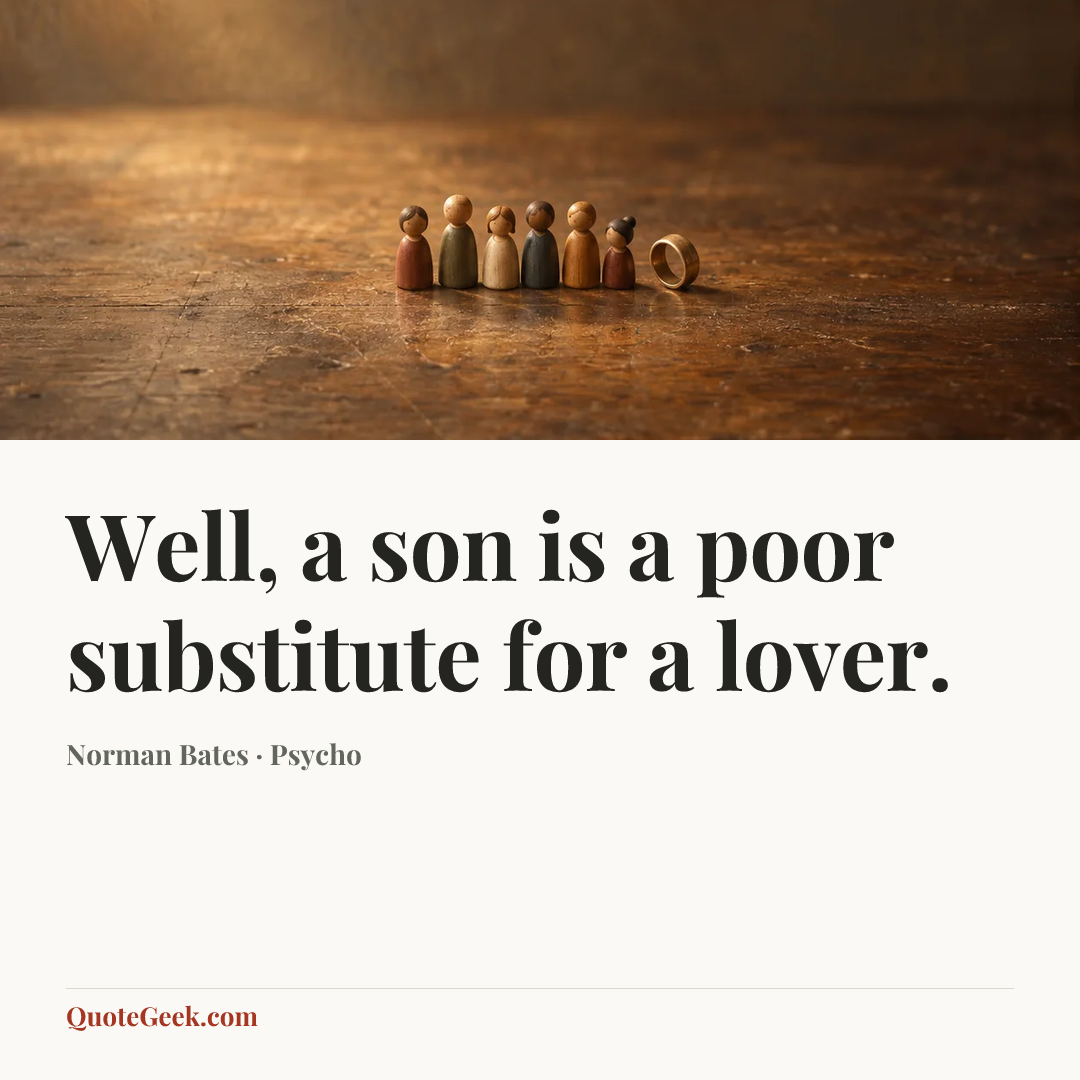 “Well, a son is a poor substitute for a lover.” — Norman Bates · Psycho. Illustrated QuoteGeek card.
