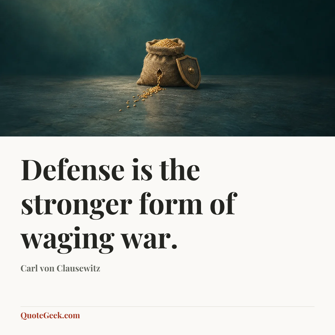 “Defense is the stronger form of waging war.” — Carl von Clausewitz. Illustrated QuoteGeek card.