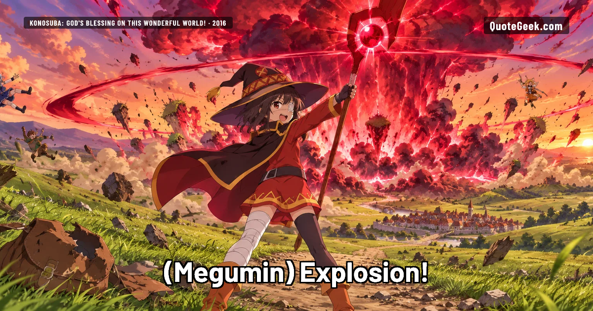 “Explosion!” — Megumin · KonoSuba: God's Blessing on This Wonderful World!. Illustrated QuoteGeek card.