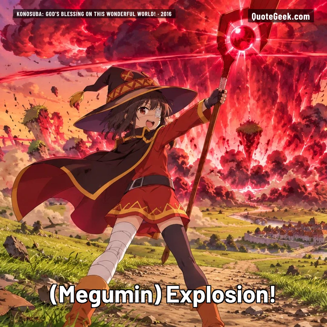“Explosion!” — Megumin · KonoSuba: God's Blessing on This Wonderful World!. Illustrated QuoteGeek card.