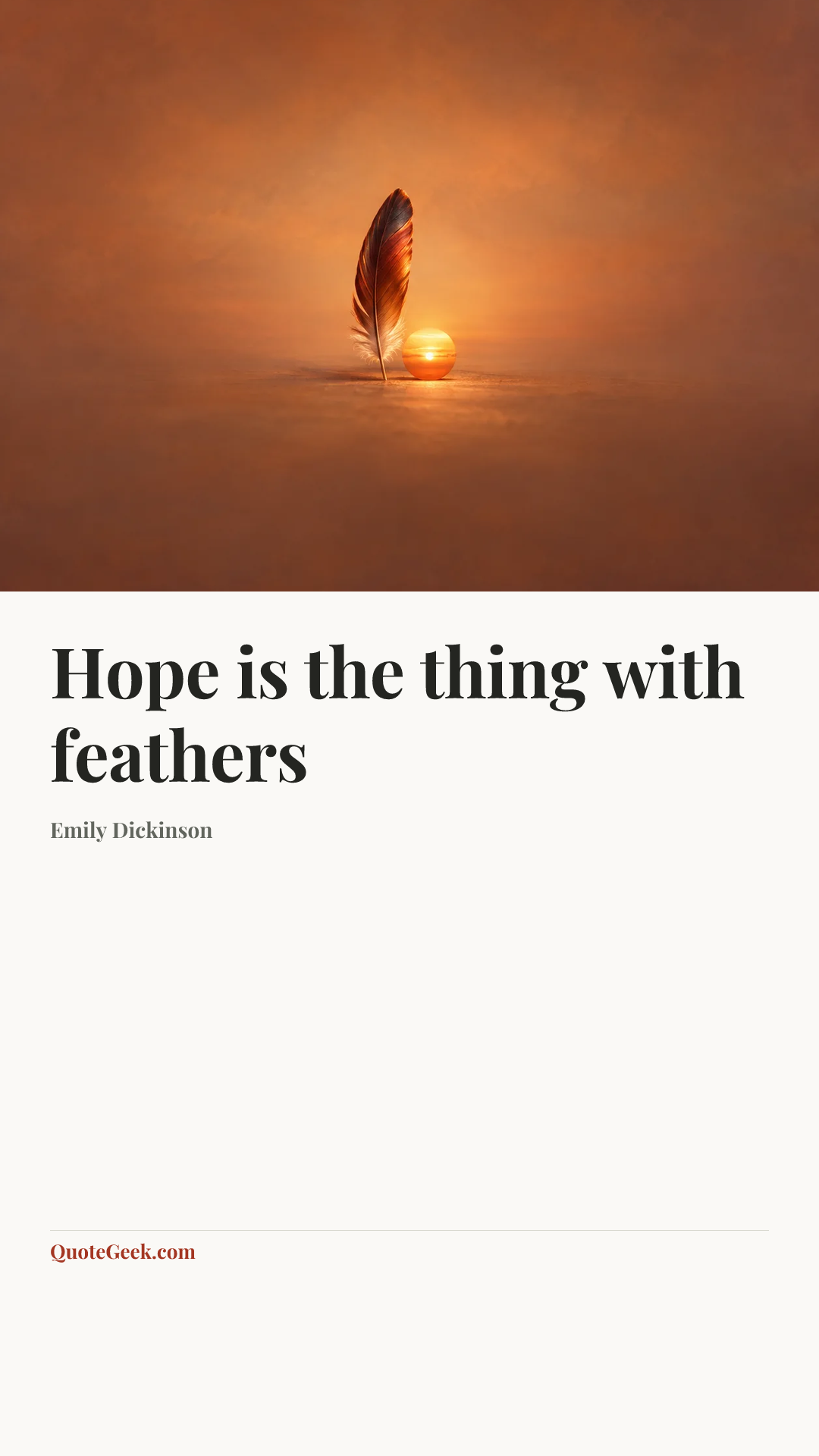 “Hope is the thing with feathers” — Emily Dickinson. Illustrated QuoteGeek card.