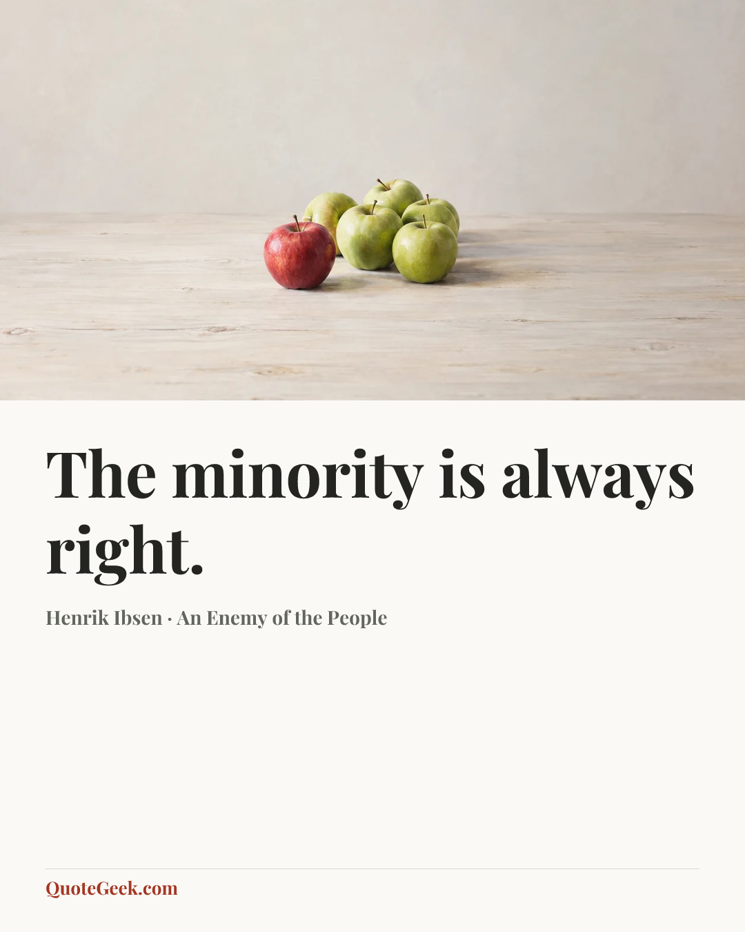 “The minority is always right.” — Henrik Ibsen · An Enemy of the People. Illustrated QuoteGeek card.