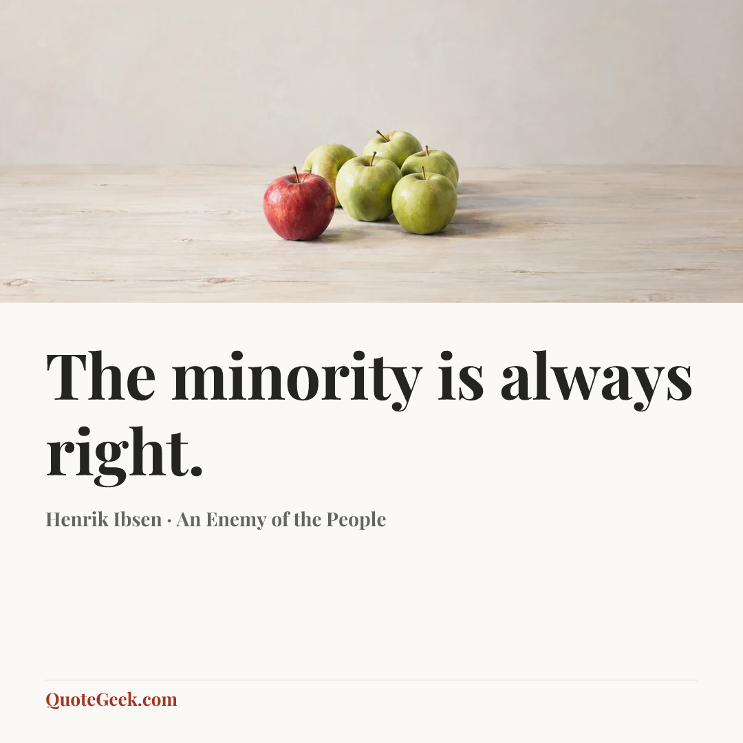 “The minority is always right.” — Henrik Ibsen · An Enemy of the People. Illustrated QuoteGeek card.